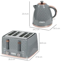 HOMCOM 1.7L 3000W Fast Boil Kettle & 4 Slice Toaster Set, Kettle and Toaster Set with 7 Browning Controls, Crumb Tray, Grey(m-3)