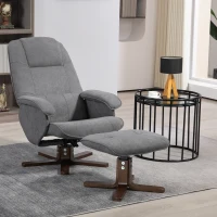 HOMCOM Linen Swivel Recliner Chair with Footstool, Upholstered Reclining Armchair with Wooden Base for Living Room, Grey(m-2)