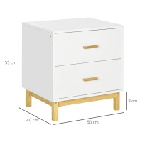 HOMCOM Nachtkastje met 2 laden, afmetingen 50 cm x 40 cm x 55 cm, in de kleuren wit en natuurlijk hout(m-3)