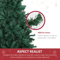 HOMCOM Brad de Craciun 180cm artificial baza detasabila 1000 ramuri PVC si otel(m-4)