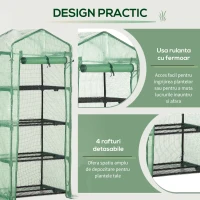 Outsunny Sera verticala cu raft pe 4 niveluri, sera cu balcon si terasa din otel si PE verde inchis, 70x50x160cm(m-6)