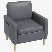 HOMCOM Poltrona Sala de Estar Poltrona Relax com 2 Bolsos Laterais Apoio para os Braços Pés de Madeira 73x79x87 cm Cinza(m-11)