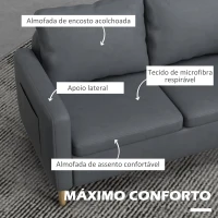 HOMCOM Sofá de 2 Lugares Estofado em Poliéster com 2 Bolsos Laterais Apoio para os Braços e Pés de Madeira 143x76x83 cm Cinza(m-5)