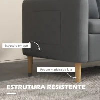 HOMCOM Sofá de 2 Lugares Estofado em Poliéster com 2 Bolsos Laterais Apoio para os Braços e Pés de Madeira 143x76x83 cm Cinza(m-6)