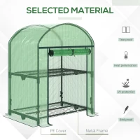 Outsunny Mini Seră de Grădină cu 2 Rafturi Metalice și Acoperiș PE, Seră Compactă pentru Balcon și Terasă, 69x49x91 cm, Verde(m-4)