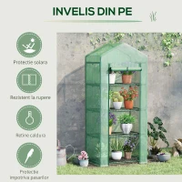 Outsunny Sera verticala cu raft pe 4 niveluri, sera cu balcon si terasa din otel si PE verde inchis, 70x50x160cm(m-5)