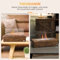 HOMCOM Kominek Stołowy na Bioetanol 0,15 L Czas Palenia 20-25 min Beton Hartowane Szkło Natural(m-6)