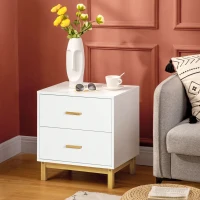 HOMCOM Nachtkastje met 2 laden, afmetingen 50 cm x 40 cm x 55 cm, in de kleuren wit en natuurlijk hout(m-2)