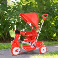HOMCOM Triciclo Evolutivo Infantil 3 en 1 para Niños +18 Meses con Función de Luz y Música Barra de Seguridad y Toldo Retráctil Asiento Giratorio 360° 93x51x94 cm Rojo(m-2)