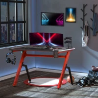 HOMCOM Mesa Gaming 120x66x76 cm con Luz LED RGB y Control Remoto Escritorio Gaming Desk con Portavasos Gancho para Auriculares Soporte para Mandos Gamepad Fibra de Carbono Negro y Rojo(m-2)