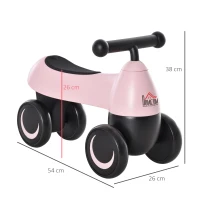 HOMCOM Correpasillos de Equilibrio para Niños Bicicleta sin Pedales Bebés de 18-36 Meses Altura Asiento de 26 cm con 4 Ruedas y Manillar Regalo de Cumpleaños 54x26x38 cm Rosa(m-3)