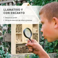 Outsunny Hotel de Insectos de 5 Pisos Casa de Insectos de Madera y Bambú para Abejas Mariposas Mariquitas Uso Exterior en Jardín 32x12,5x57 cm Color Natural(m-7)