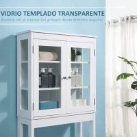 kleankin Mueble de Baño sobre Inodoro Visible en Tres Lados con Puertas de Cristal Armario Alto para Lavadora con Estantes Interiores Ajustables 70x24,5x160 cm Blanco(m-6)