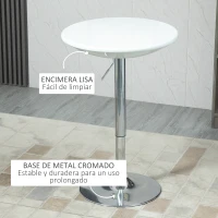 HOMCOM Mesa de Bar Regulable en Altura Giratoria 360º con Base Redonda Mesa Alta de Acero Moderna para Cocina Comedor Cafetería 61x61x76-97 cm Blanco(m-6)