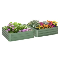 Outsunny Set de 2 Arriates de Jardín de Acero Huerto Urbano Jardinera Macetero Cuadrado para Cultivos Plantas Flores Patio Exterior 100x100x30 cm Verde(m-1)