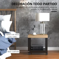 HOMCOM Mesa Auxiliar con Ruedas Estante Abierto Mesa para Sofá Sala Dormitorio 40x40x40 cm Natural y Negro(m-5)