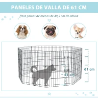 PawHut Parque de Juegos para Perros 8 Paneles 76x61cm Plegables Jaula Metálica para Mascotas con Puerta y Doble Cerradura Negro(m-6)