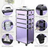HOMCOM Maletín de Maquillaje Profesional con Ruedas Universales Distintos Niveles Asa Extensible Maletín Maquillaje Trolley Aleación de Aluminio 33.5x23x76/95.5 cm Violeta(m-7)