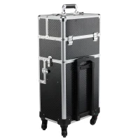 HOMCOM Maleta de Maquillaje Profesional Maletín de Comésticos Desmontable con Ruedas Universales Bandejas Desplegables con Cerradura Fácil de Transportar 36x24x79-107cm Negro(m-1)