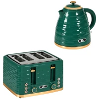 HOMCOM 3000W 1.7L Rapid Boil Kettle & 4 Slice Toaster, Kettle and Toaster Set with 7 Browning Controls and Crumb Tray, Green(m-1)