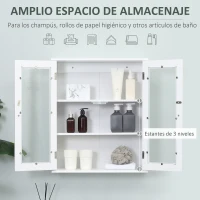 kleankin Armario de Pared Baño de 2 Puertas de Cristal Armario Colgante Multiusos para Cocina Salón con Estantes Interiores y Balda Ajustable 55x20x65 cm Blanco(m-4)