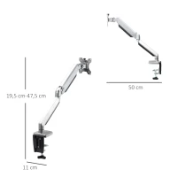 Vinsetto Soporte Monitor para Pantalla de Aluminio LED/LCD de 13"-32" VESA 75/100 mm Brazo de Resorte de Gas Giratorio 360° Inclinación y Altura Ajustable 50x11x19,5-47,5 cm Plata(m-3)