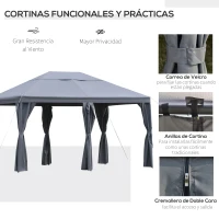 Outsunny Cenador de Jardín 4x3 m Carpa con 6 Cortinas de Cremallera Techo Ventilación Anti-UV para Fiesta Reuniones al Aire Libre Gris(m-5)