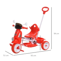 HOMCOM Triciclo Evolutivo Infantil 3 en 1 para Niños +18 Meses con Función de Luz y Música Barra de Seguridad y Toldo Retráctil Asiento Giratorio 360° 93x51x94 cm Rojo(m-3)