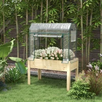 Outsunny Wooden Planter Box with Greenhouse Cover and Bed Liner, Raised Garden Bed for Vegetables, Flowers, Herbs(m-2)