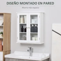 kleankin Armario de Pared Baño de 2 Puertas de Cristal Armario Colgante Multiusos para Cocina Salón con Estantes Interiores y Balda Ajustable 55x20x65 cm Blanco(m-6)
