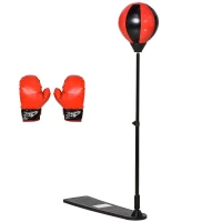 HOMCOM Saco de Boxeo para Niños +3 Años Altura Ajustable con Guantes e Inflador Soporte de Metal Base Tipo Pedal 68x18,5x86-125 cm Rojo y Negro(m-1)