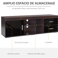 HOMCOM Mueble para TV Mesa para TV de Salón con Armario Cajones Estantes Abiertos Ajustable de 3 Niveles Soporte de Televisor Diseño Clásico Carga 80 kg 140x40x45 cm Café(m-4)