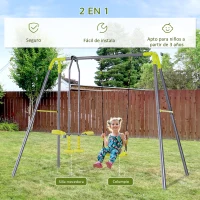 HOMCOM Set de Columpio Infantil al Aire Libre con Columpio y Balancín Doble Plaza Juguetes Exterior Adecuado para +3 Años 245x138x180cm Verde y Gris(m-6)