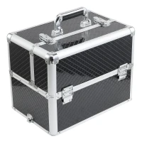 HOMCOM Maleta de Maquillaje Profesional Maletín de Comésticos Desmontable con Ruedas Universales Bandejas Desplegables con Cerradura Fácil de Transportar 36x24x79-107cm Negro(m-8)