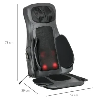 HOMCOM Masajeador de Asiento con Calor Cojín de Asiento de Masaje Shiatsu con Mando a Distancia 52x39x78 cm Negro(m-3)