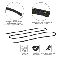 HOMCOM Cuerda de Batalla Ø38 mm Longitud 9 m Battle Rope Formación Battling Power Cuerda Ejercicio Fitness Deporte Poliéster Ultra Resistente Negro(m-6)