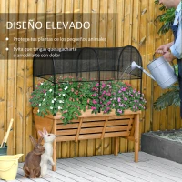 Outsunny Huerto Urbano Elevado de Madera 120x55x143 cm Mesa de Cultivo de Jardín con Red de Sombra de Malla y Tela Geotextil para Cultivos Plantas Flores Natural(m-4)