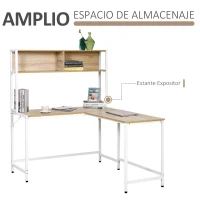 HOMCOM Escritorio en Forma de L Multifuncional Mesa para Oficina o Estudio con Estantes Altos Espacio Amplio Moderno y Minimalista 140x125x149 cm Color Madera(m-6)