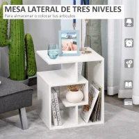 HOMCOM Mesita Auxiliar Mesa Auxiliar Blanca Mesa de Centro con Estantes de Almacenamiento para Salón Dormitorio 45x40x55 cm(m-4)