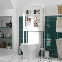 kleankin Mueble de Baño sobre Inodoro Visible en Tres Lados con Puertas de Cristal Armario Alto para Lavadora con Estantes Interiores Ajustables 70x24,5x160 cm Blanco(m-7)