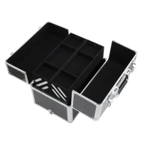 HOMCOM Maleta de Maquillaje Profesional Maletín de Comésticos Desmontable con Ruedas Universales Bandejas Desplegables con Cerradura Fácil de Transportar 36x24x79-107cm Negro(m-9)