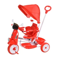 HOMCOM Triciclo Evolutivo Infantil 3 en 1 para Niños +18 Meses con Función de Luz y Música Barra de Seguridad y Toldo Retráctil Asiento Giratorio 360° 93x51x94 cm Rojo(m-1)