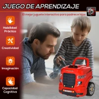 HOMCOM Motor de Camión para Niños de +3 Años Conjunto de Motor de Juguete con 61 Piezas Volante Bocina Faros Caja de Almacenaje y Ruedas 40x39x47 cm Rojo(m-7)