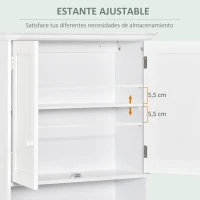 kleankin Armario Baño de Pared con 2 Puertas Estante Interior Ajustable y Compartimento Abierto Mueble Auxiliar Suspendido Multiusos para Cocina 60x20x70,5 cm Blanco(m-5)