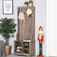 HOMCOM Perchero Zapatero con Banco 3 Ganchos y 6 Compartimentos para Zapatos Estilo Vintage Pasillo Entrada 68,5x39,5x173 cm Color Madera(m-2)