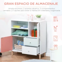 HOMCOM Mueble Infantil Librería Estantería para Niños con 2 Compartimentos 2 Cajones y 2 Armarios Almacenaje de Libros Juguetes Ropa para Habitación Guardería 80x30x85 cm Coral(m-4)