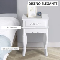 HOMCOM Mesita de Noche con 1 Cajón Mesa Auxiliar de Madera para Dormitorio Salón Estilo Moderno 40x35x60 cm Blanco(m-5)
