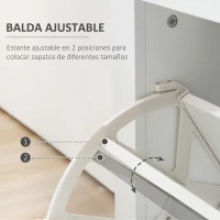 HOMCOM Mueble Zapatero de 2 Puertas Zapatero Estrecho para 16 Pares de Zapatos con Cajón Estante Abierto y Encimera de Vidrio para Pasillo Entrada 89x23x96 cm Blanco(m-5)