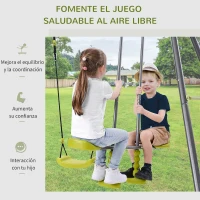 HOMCOM Set de Columpio Infantil al Aire Libre con Columpio y Balancín Doble Plaza Juguetes Exterior Adecuado para +3 Años 245x138x180cm Verde y Gris(m-4)