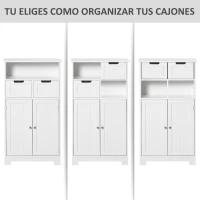 kleankin Armario de Baño con 2 Puertas Estante Ajustable 2 Cajones y Compartimento Abierto Mueble Auxiliar de Almacenaje para Salón Cocina 60x30x108,8 cm Blanco(m-6)